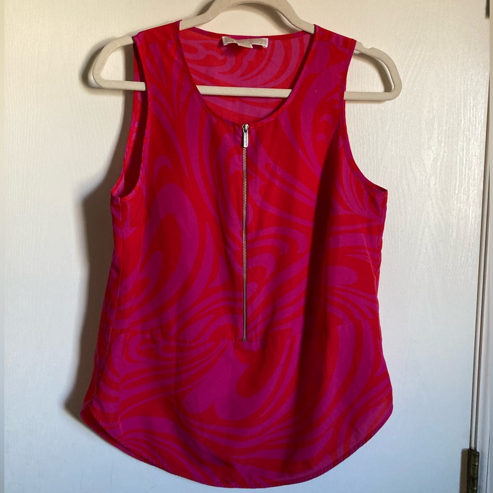 *Michael Michael Kors Red & Hot Pink Abstract Swirl Print Medium Blouse #R